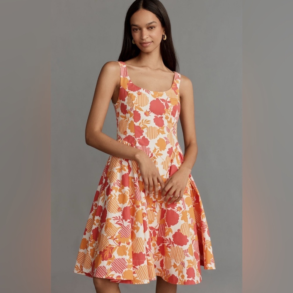 NWT! By Anthropologie Sleeveless Scoop-Neck Basque-Waist Midi Dress 🎢